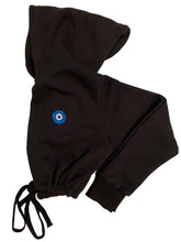 Load image into Gallery viewer, Blue Evil Eye embroidered on a black cropped hoodie. Featured on white background image.