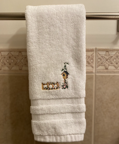 Floral Birdhouse Embroidered Hand / Bathroom Towel