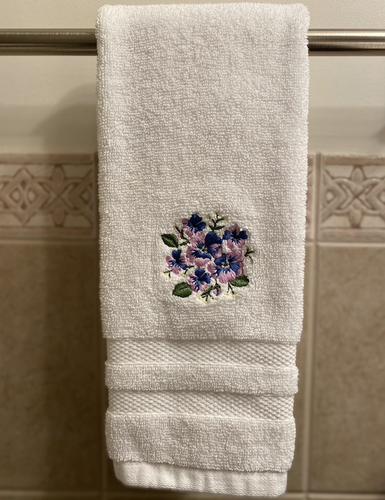 Pansy Flower Embroidered Hand / Bathroom Towel