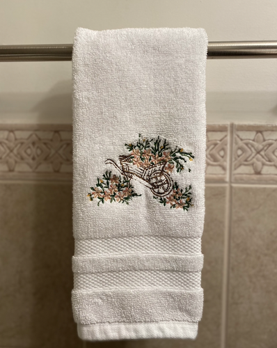 Floral Wheelbarrow Embroidered Hand / Bathroom Towel