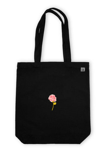 Single Rose Tote Bag - Black