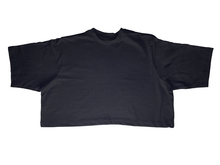 Load image into Gallery viewer, Plain black cotton cropped t-shirt. Featured on white background image.