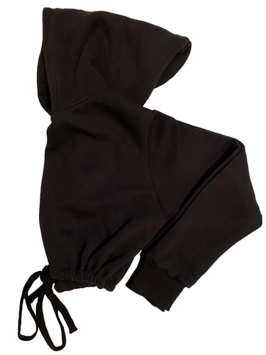 DEFECTIVE Simple Black Cropped Hoodie with Adjustable Waist