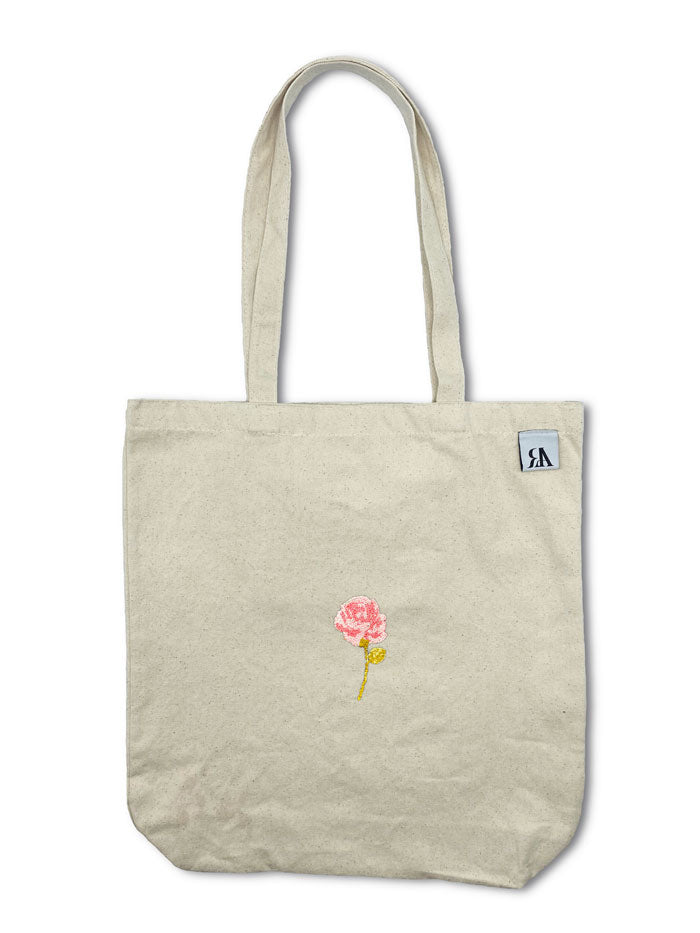 Single Rose Tote Bag - Beige